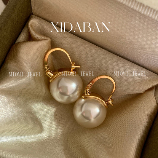 S925 Sterling Silver Dong Qing Same Style Flower Basket Shijia Pearl Earrings for Women Light Luxury High-end Bucket Style Ear Clips Trendy Ear Studs