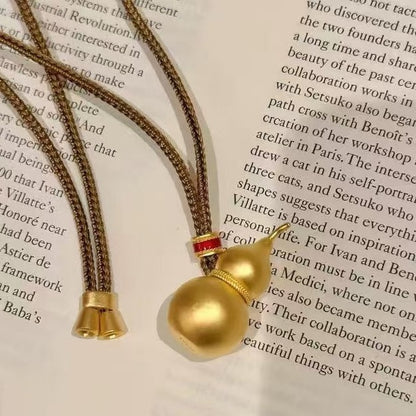 Pure Silver S925 Ancient Gold Gourd Pendant Sweater Chain Fortune and Prosperity Pendant Handwoven Adjustable Sweater Chain