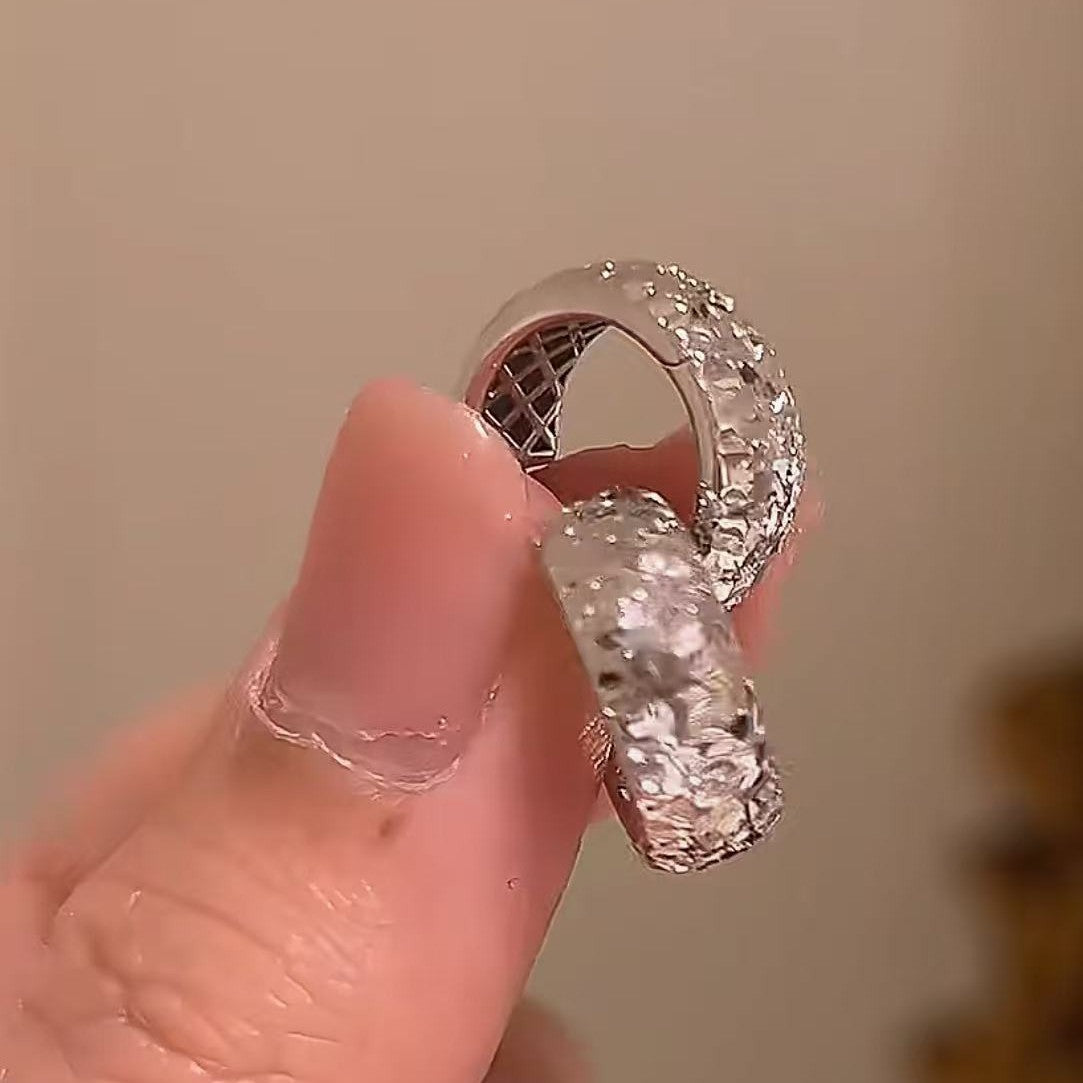 925 Sterling Silver CNC Crushed Ice Hoop Earrings Light Luxury High-end Niche Versatile Sparkling Italian Craft Earrings Light Luxury