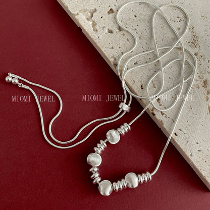 S925 Sterling Silver Starry Sky Cat's Eye Bead Pull Snake Bone Necklace for Women, Niche Design, Korean High-end Sweater Chain