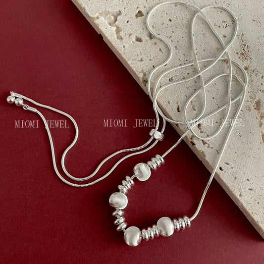 S925 Sterling Silver Starry Sky Cat's Eye Bead Pull Snake Bone Necklace for Women, Niche Design, Korean High-end Sweater Chain