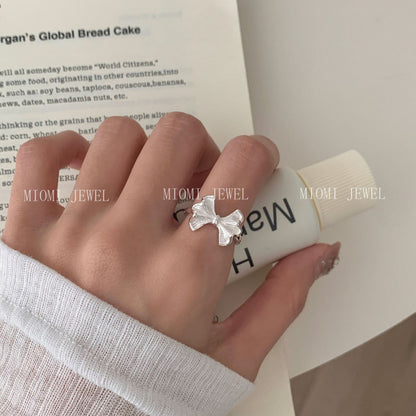 S925 Sterling Silver Bowknot Ring for Women Korean Niche Design High-end Vintage Simple Ring
