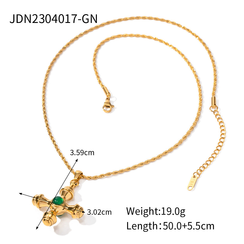 Stainless Steel Cross Pendant Necklace Zircon Natural Stone Clavicle Chain Titanium Steel Neck Chain Jewelry