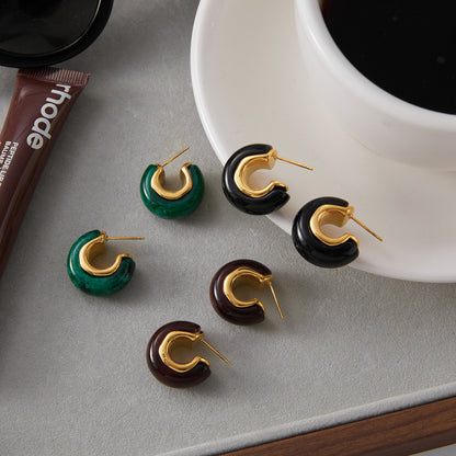 Maillard Autumn Winter Resin Earrings Niche Light Luxury Stainless Steel Studs Titanium Steel Ear Jewelry High-End Feel