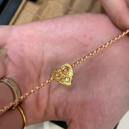 Sterling Silver S925 Heart-Shaped Love Braided Pink Red Rope Bracelet Valentine's Day Gift