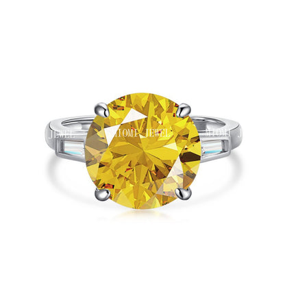 Cross-Border Hot S925 Sterling Silver Yellow Diamond Ring Female Noble Super Flash Ice Flower Cut High Carbon Diamond 8A Zircon Ring
