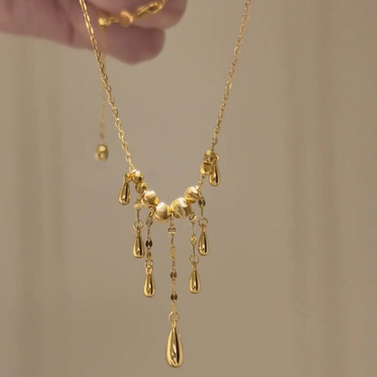 Sterling Silver s925Cat Eye Laser Bead Tassel Necklace Palace Style Design High-end Light Luxury Autumn Winter Collarbone Chain