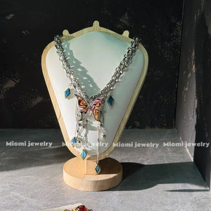 gothic whimsical siver necklace with butterfly