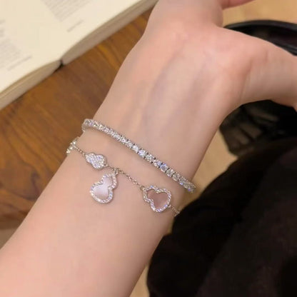 Pure Silver S925 Gourd Fortune Pink Mother-of-Pearl Bracelet Luxurious Whitening High-End Small Gourd Bracelet