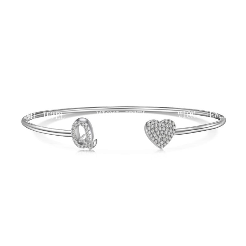 S925 Sterling Silver English Letter Bracelet for Women with Micro Pave Zirconia, Light Luxury Personality Style Bracelet