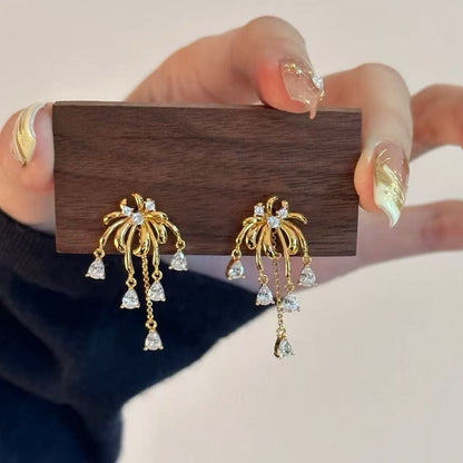 Pure Silver S925 High Carbon Diamond Fireworks Earrings Necklace Adjustable Length Set Retro High-end Light Luxury Elegant