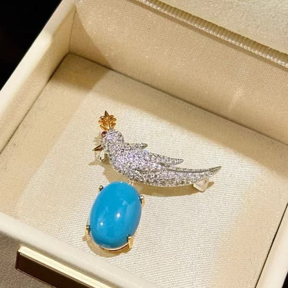 Sterling Silver S925 Blue Turquoise Bird Shape Brooch High-end Luxury Exquisite Elegant Special Edition Premium Accessory Brooch