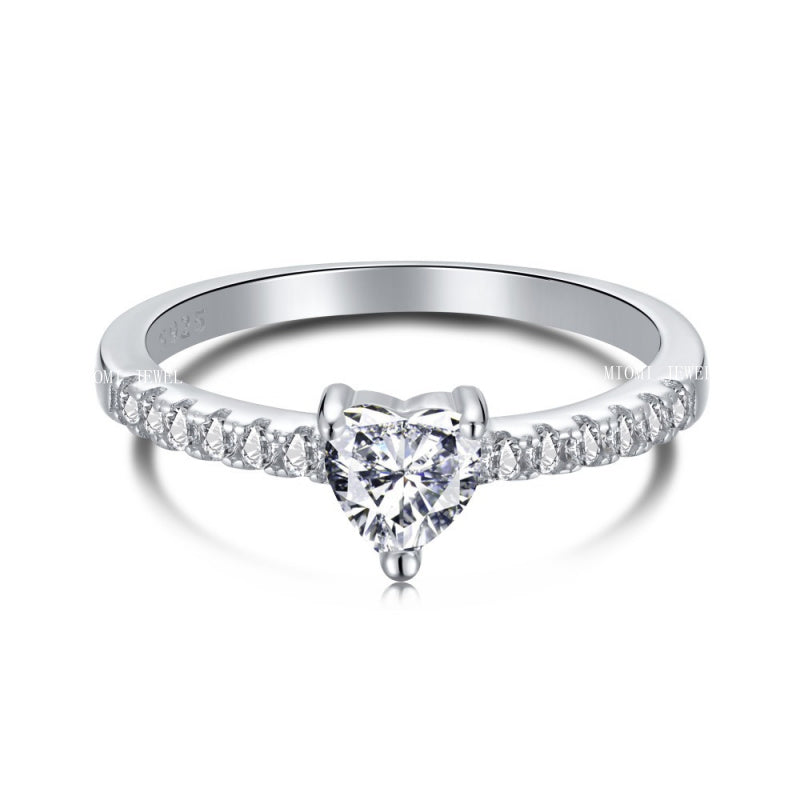 S925 Sterling Silver Ring Inlaid with Pink Water Drop Heart Zircon Ring Row Diamond Ring Pink Diamond Ring