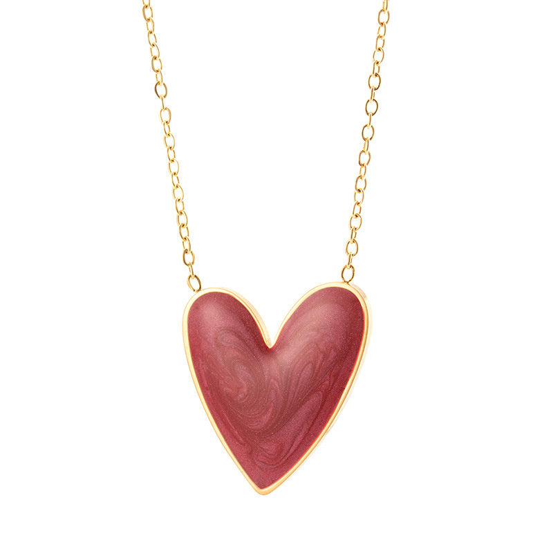 gold plated Titanium Steel Simple Versatile Stainless Steel Oil Painting Heart necklace