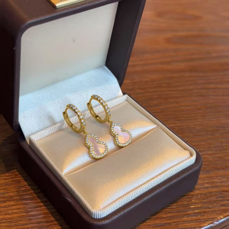 Pure Silver S925 Chinese Style Natural Pink Shell Gourd Earrings Elegant Light Luxury Versatile Design Sense Niche High-end Earrings