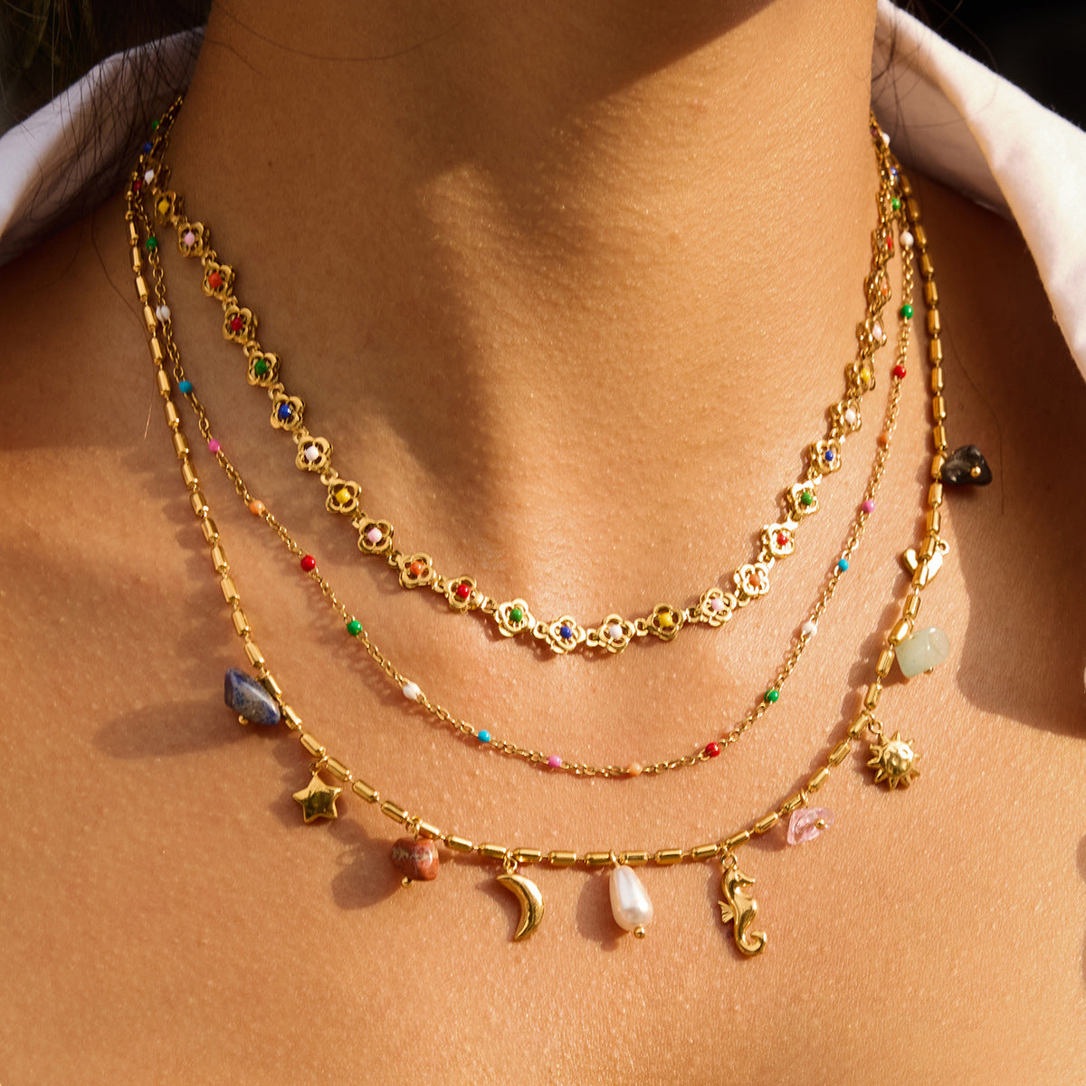 Colorful Oil Drop Flower Titanium Steel Necklace High-end Bracelet Stainless Steel Jewelry Hot-selling Accessories