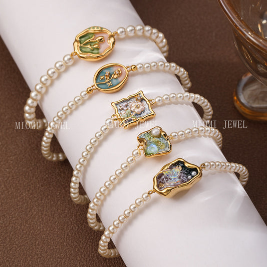 NALA Oil Painting Glass Pearl Bracelet Niche Light Luxury Non-Fading Versatile Creative Jewelry
