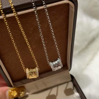 925 Sterling Silver Crushed Ice CNC Craft Cylinder Necklace Elegant High-end Versatile Collarbone Chain