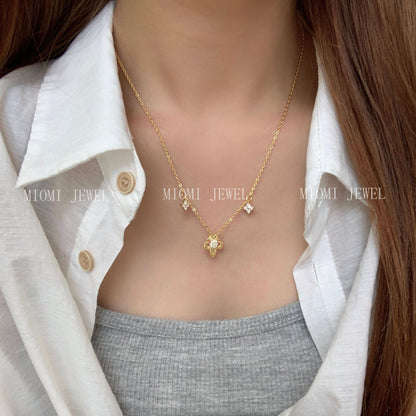 S925 Sterling Silver Iris Broken Ice Necklace for Women Vintage Mid-Century Style Light Luxury Niche Design Collarbone Chain