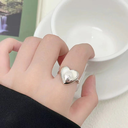 Sterling Silver S925 Heart Single Ring Simple Cute Sweet Peach Heart Open Ring Index Finger Ring