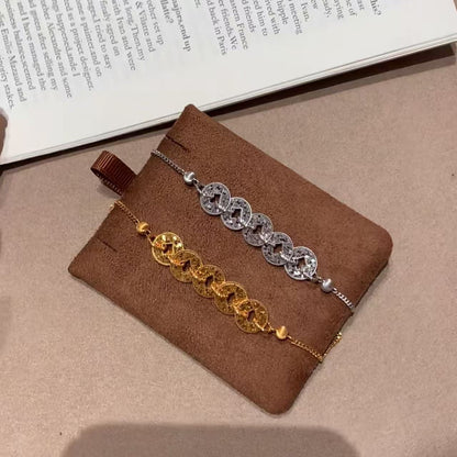 Pure Silver S925 CNC Craft Ice Five Emperors Coin Bracelet Light Luxury Exquisite Sparkling Elegant Versatile