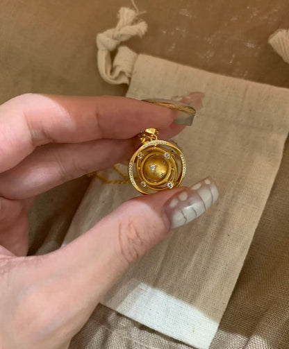 Sterling Silver S925Heavy Craft High-End Brushed Rotating Planet Necklace Niche Design Light Luxury Blue Diamond Star Collarbone Chain