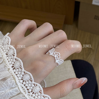 S925 Sterling Silver Lace Cloud Ring Light Luxury Retro Ins Niche Design Index Finger Ring