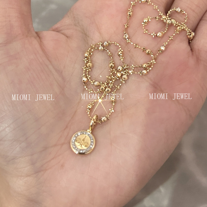 S925 Sterling Silver Vintage Round Pendant Necklace Exquisite High-end Prajna Wisdom Buddha Eye Laser Bead Collarbone Chain for Women