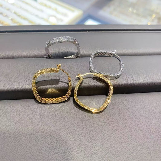 Pure Silver S925 Diamond-Shaped Crushed Ice CNC Craft Large Hoop Earrings Exquisite High-End Fashion Circle Geometric Style