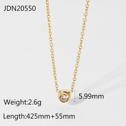 INS Style Mini Diamond Necklace Round Rectangular 18K Gold Color Exquisite Chain Stainless Steel Pendant Necklace for Women