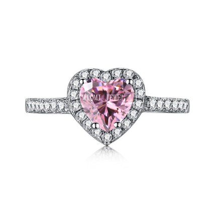 925 Sterling Silver Women's INS Heart Pink Ring Pink Diamond Sugar Cube Super Sparkling High Carbon Diamond Ring Wedding Ring