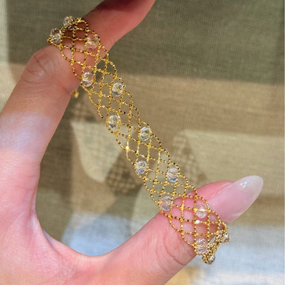 Pure Silver S925 French Retro Sparkling Hollow Lace White Crystal Bracelet Light Luxury Fashionable Elegant Jewelry