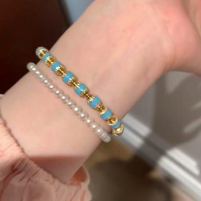 Pure Silver S925 Turquoise Blue Enamel Craft Lucky Bracelet Light Luxury High-end Fashion Versatile