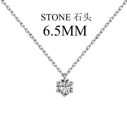 S925 Sterling Silver Zircon Necklace for Women Fashion High-End Inlaid Single Diamond Classic Simple Six-Prong Pendant Collarbone Chain