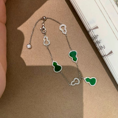 Pure Silver S925 Gourd Fortune Jade Green Gourd Bracelet Luxurious Elegant Whitening High-end Light Luxury Small Gourd Bracelet