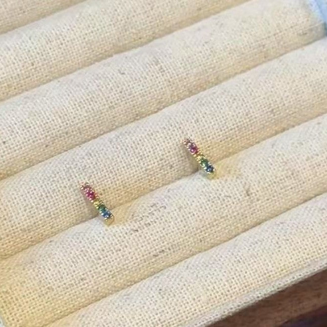 Dopamine Colorful Zircon Earrings Personality Fashion High-end S925 Silver Colorful Zircon Earrings