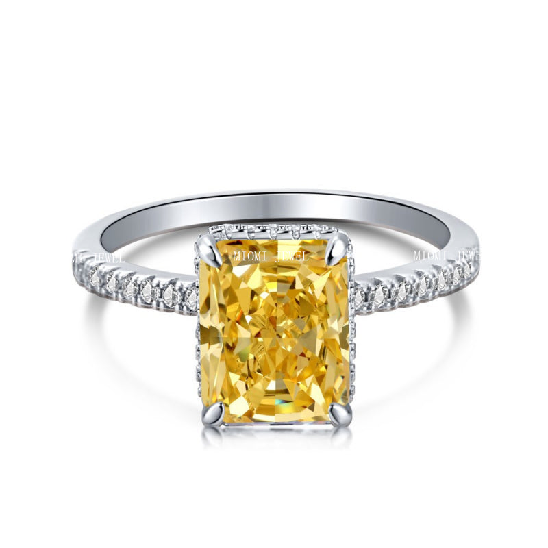 High Carbon Diamond Jewelry S925 Sterling Silver Heavy Craft Ring for Women 8A Zircon Square Ice Flower Cut Gemstone Ring