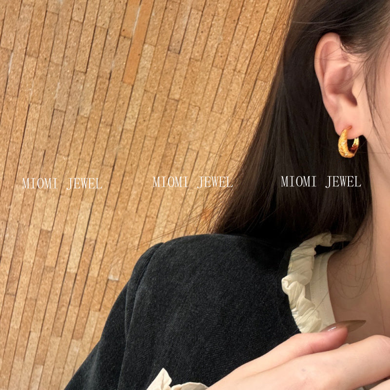 S925 Brushed Diamond-Studded Wheat Ear Woven Earrings Studs Exquisite Design Sense Light Luxury Vintage Retro