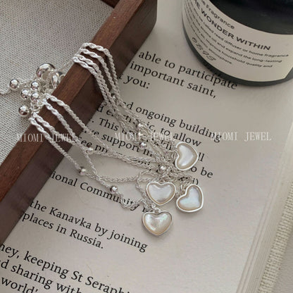 S925 Sterling Silver Heart Mother-of-Pearl Twist Pull Bracelet for Women Korean Niche Design High-End Popular Jewelry
