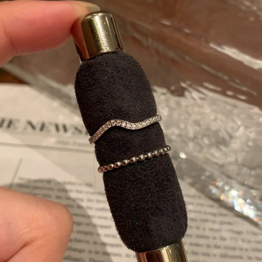 Sterling Silver S925 Wave Pattern V-Shaped High Hot Drilling Stacking Ring Versatile Niche