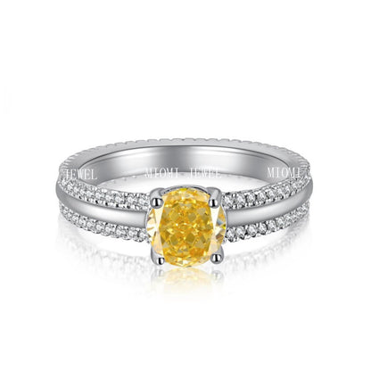 Cross-Border Hot S925 Sterling Silver Yellow Diamond Ring Female Noble Super Flash Ice Flower Cut High Carbon Diamond 8A Zircon Ring