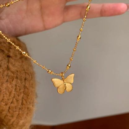 Pure Silver S925 Spring Gradient Pink Butterfly Brushed Craft Double-Sided Necklace Simple Versatile