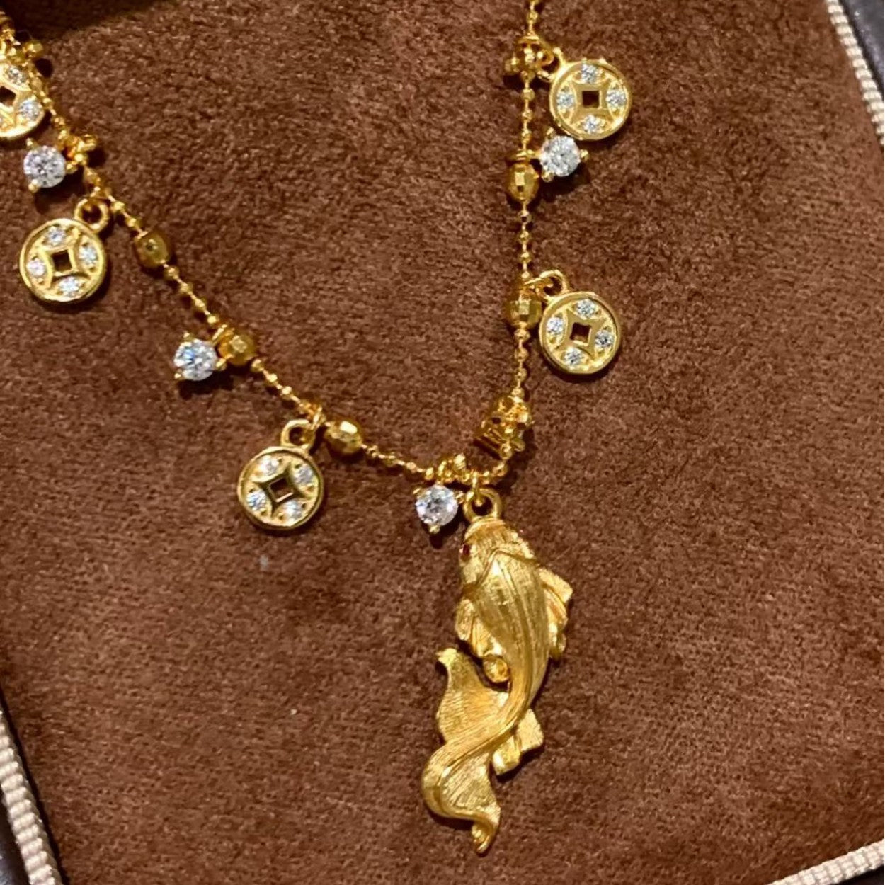 Pure Silver S925 New Chinese Style Lucky Brushed Craft Starry Sky Gold Coin Koi Fairy Chain Light Luxury High-end Super Fairy