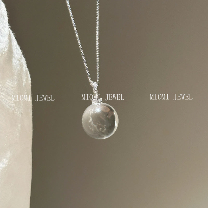 S925 Sterling Silver Ice Transparent White Crystal Pendant Necklace