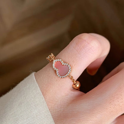Sterling Silver S925 Natural Pink Shell Red Agate Gourd Ring Adjustable Light Luxury High-End Niche Versatile Exquisite Style