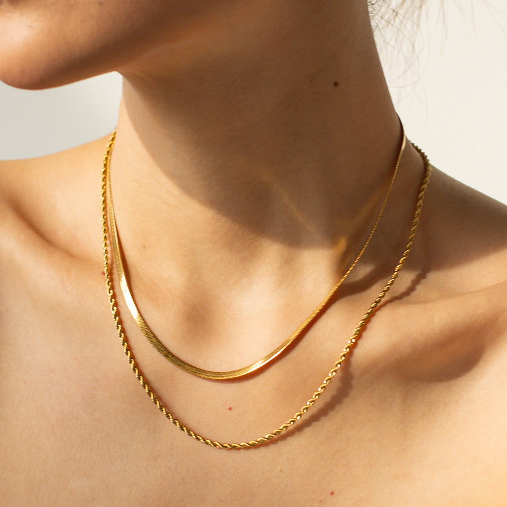 Double Layer Stacked Titanium Steel Necklace Light Luxury High-end Clavicle Chain Stainless Steel Jewelry Non-fading