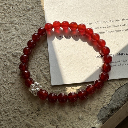 New Year Edition S925 Sterling Silver Red Agate Bracelet Woven Silver Ball Bracelet Simple Fashionable Personalized Jewelry