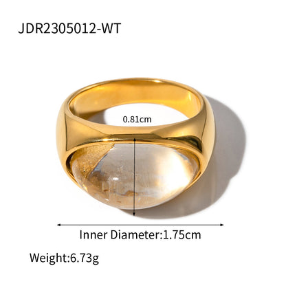 INS Internet Celebrity Trend 18k Gold Stainless Steel Resin Transparent Closed Ring Fashion Non-Fading Jewelry