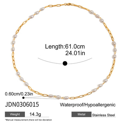 Titanium Steel Freshwater Pearl Long Necklace Light Luxury High-end Sweater Chain Stainless Steel Jewelry Accessories