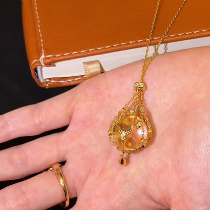 Pure Silver S925 Natural Double A White Crystal Net Pocket Necklace Vintage Fashion Light Luxury Lady Style Sweater Chain Adjustable Chain